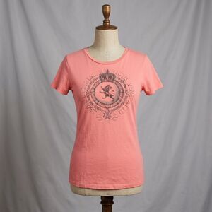 Express 2007 Coral Pink Graphic Tee Size Large – Royal Crest Lion Design